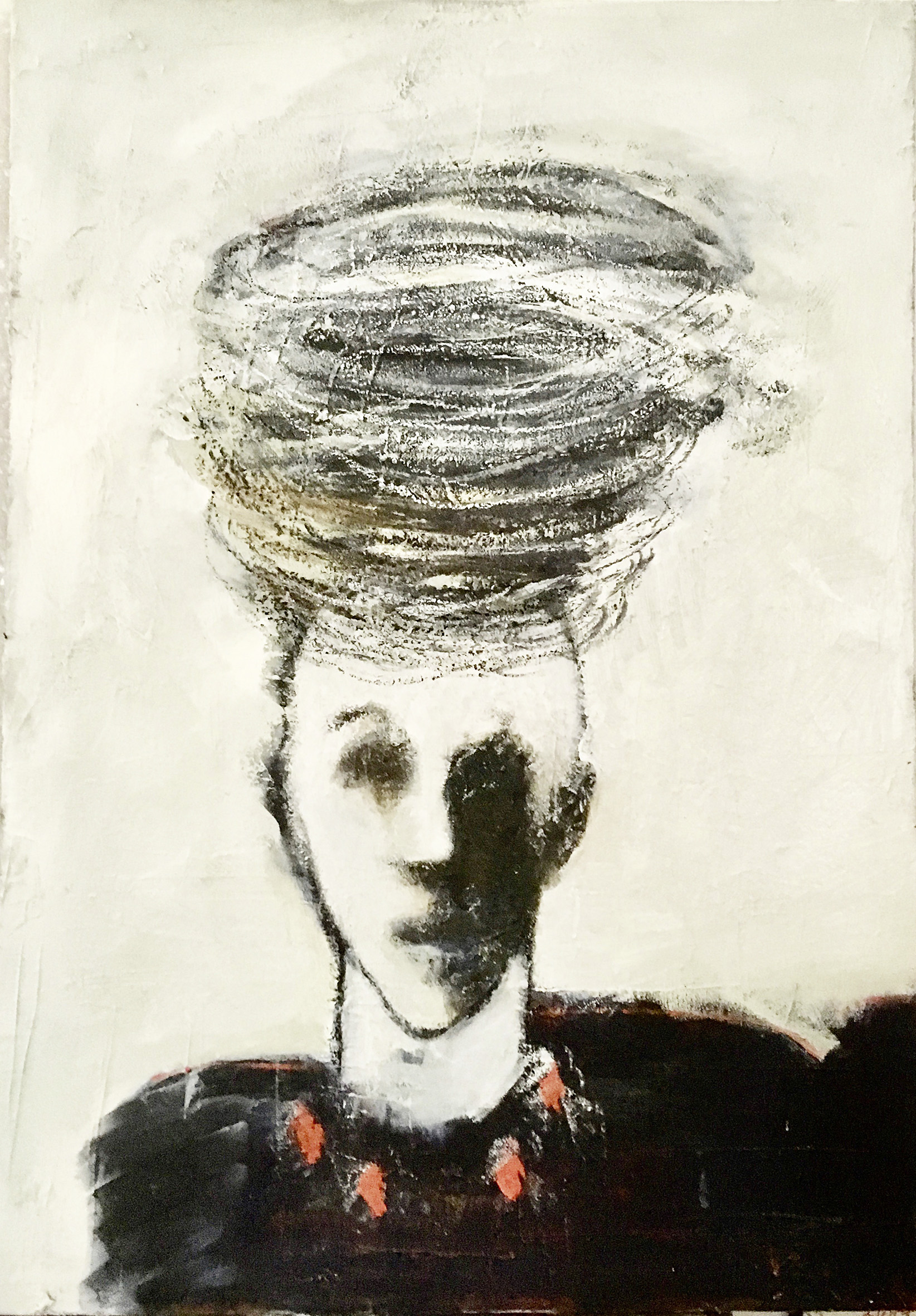 Barbara Pier, Täglicher Gedankenüberfall. 2019, Öl auf Leinwand