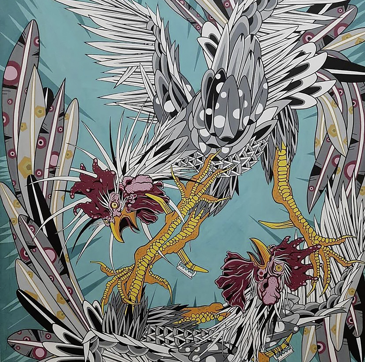 Paul Werner, Cockfight (Ausschnitt). 2020, Acryl auf Papier