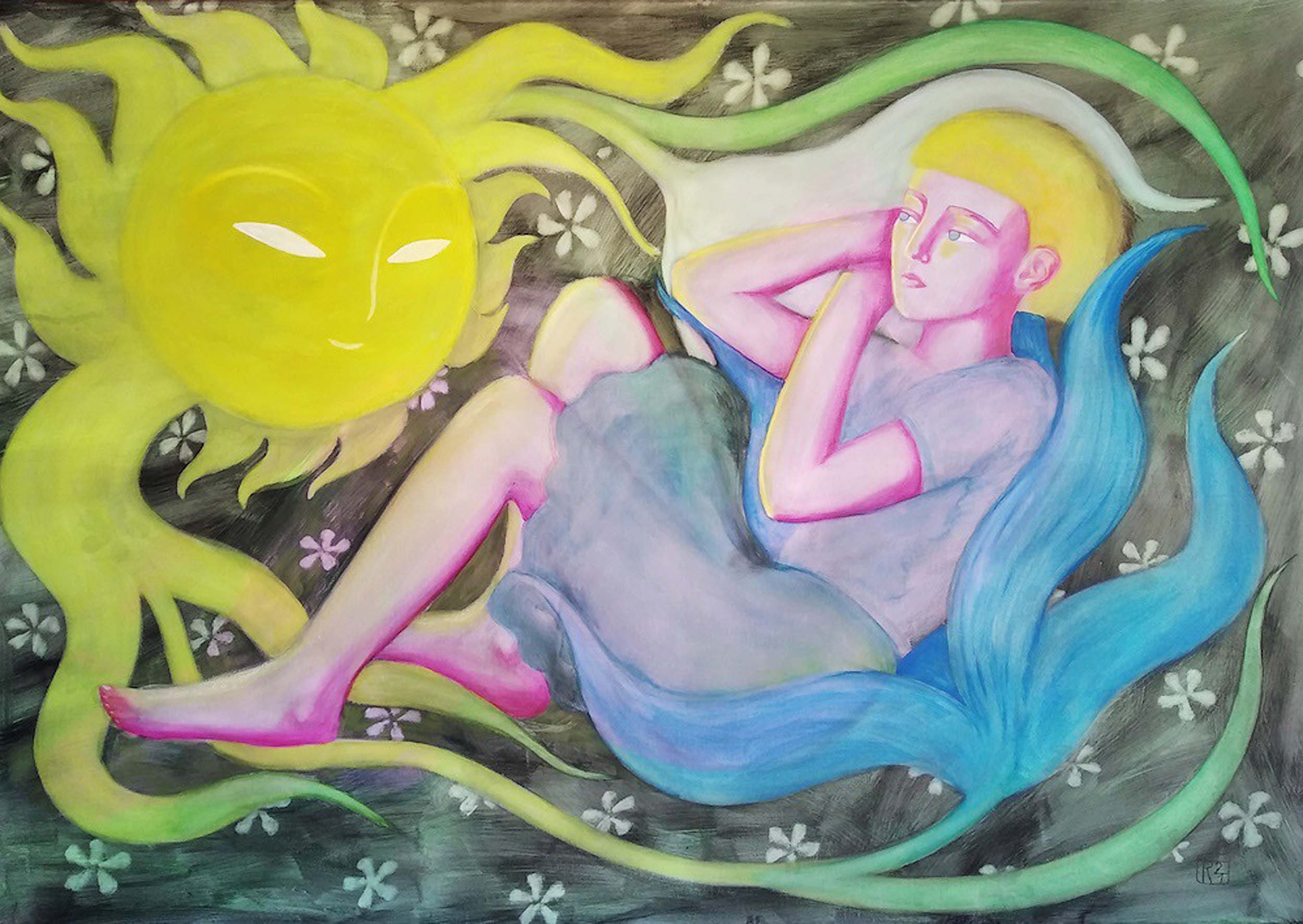 Rahel Thierbach, Eine Heilung, bitte. 2021, Wasserfarben auf Leinwand, 70x100cm