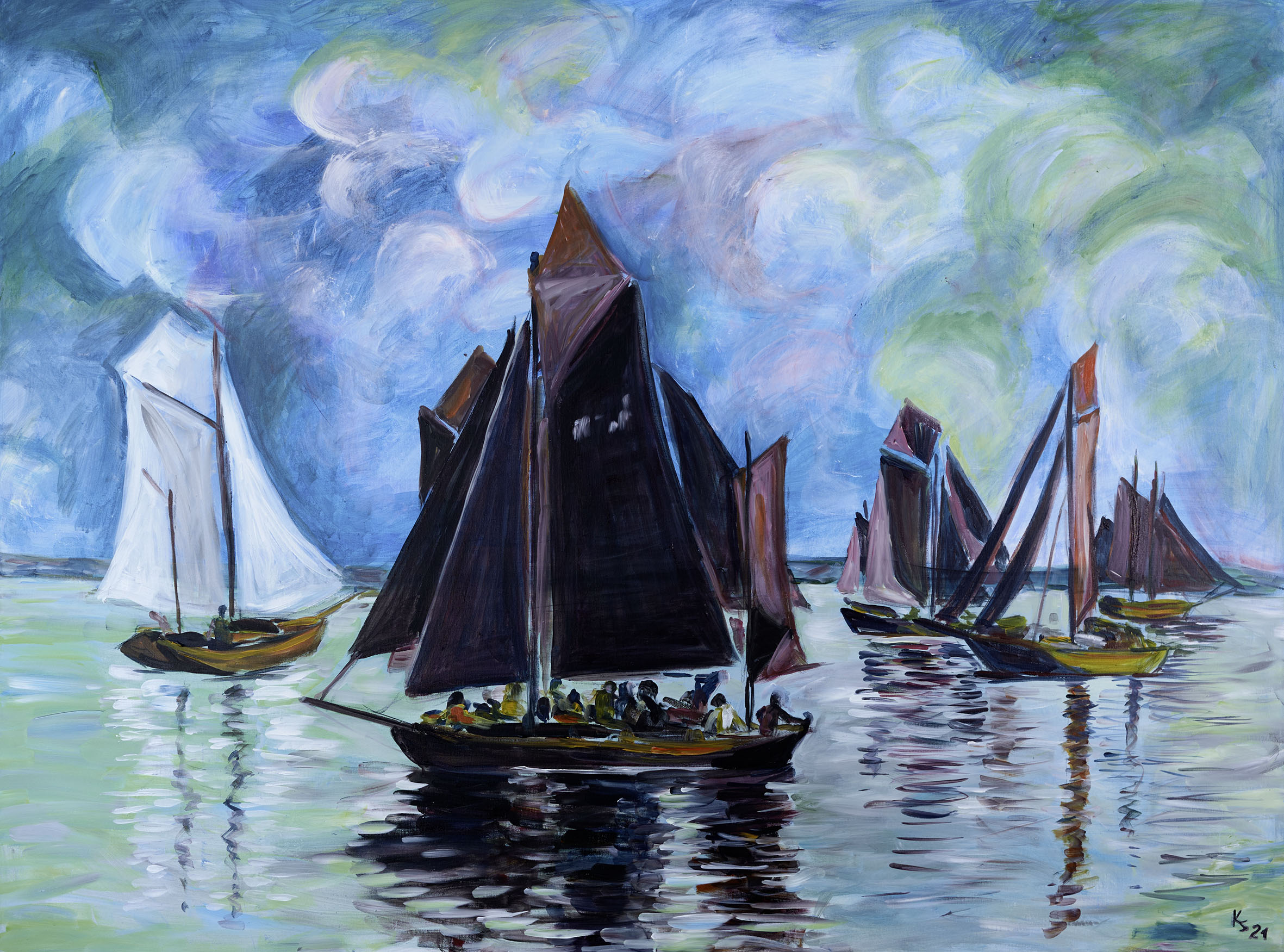 Karin Schmidt, Ausflug mit dem Zeesenboot, Acryl, 2021