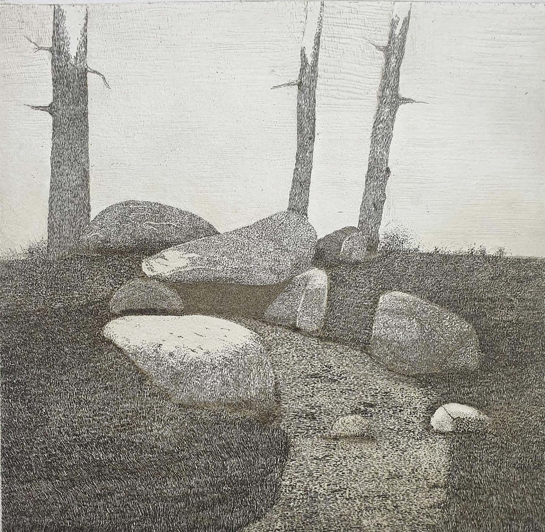 Hannes Schützler: Steingrab. 2015, Radierung
