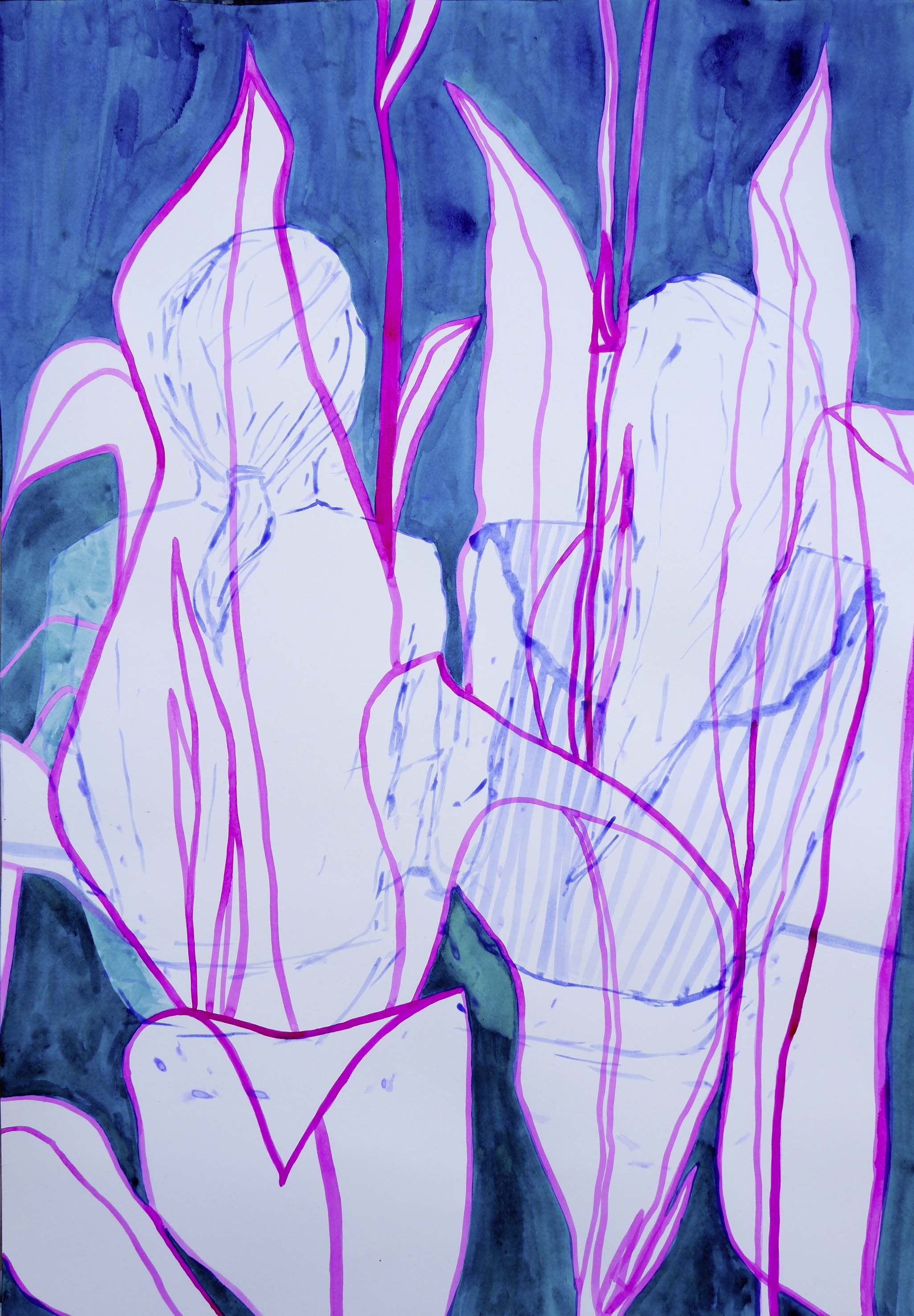 Linda Perthen: Pure Plans, 100 x 70 cm, Schellacktusche auf Papier, 2025