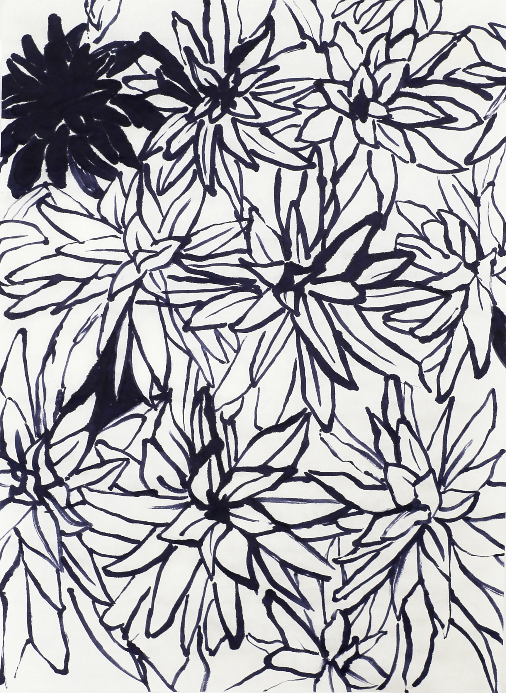 Katharina Neuweg, Palmölplantage fragment. 2024, Tusche auf Japanpapier