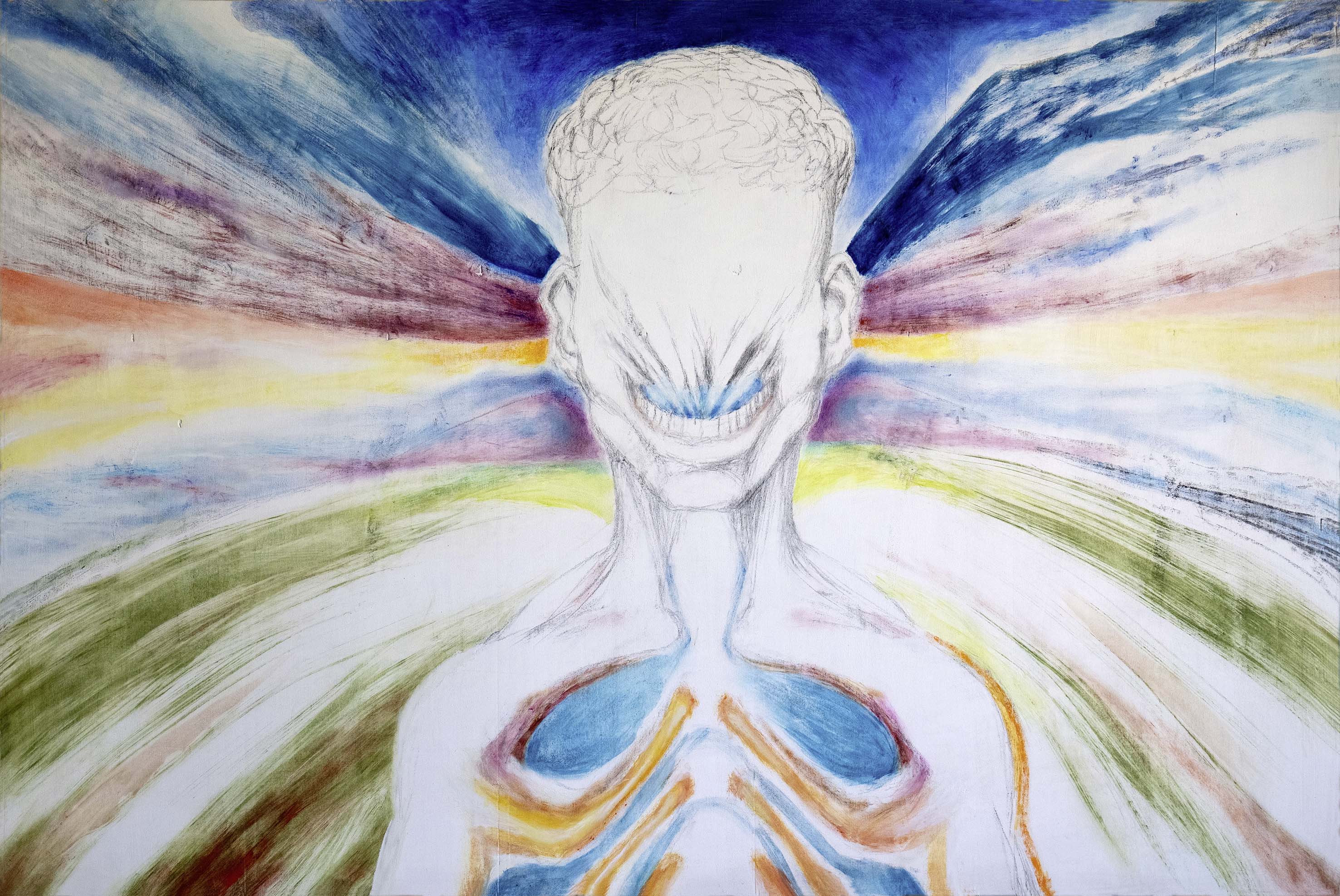 Simon Schade: Geburt - Neugeborenes. 2025, Öl auf Sperrholz/Bildmembrane