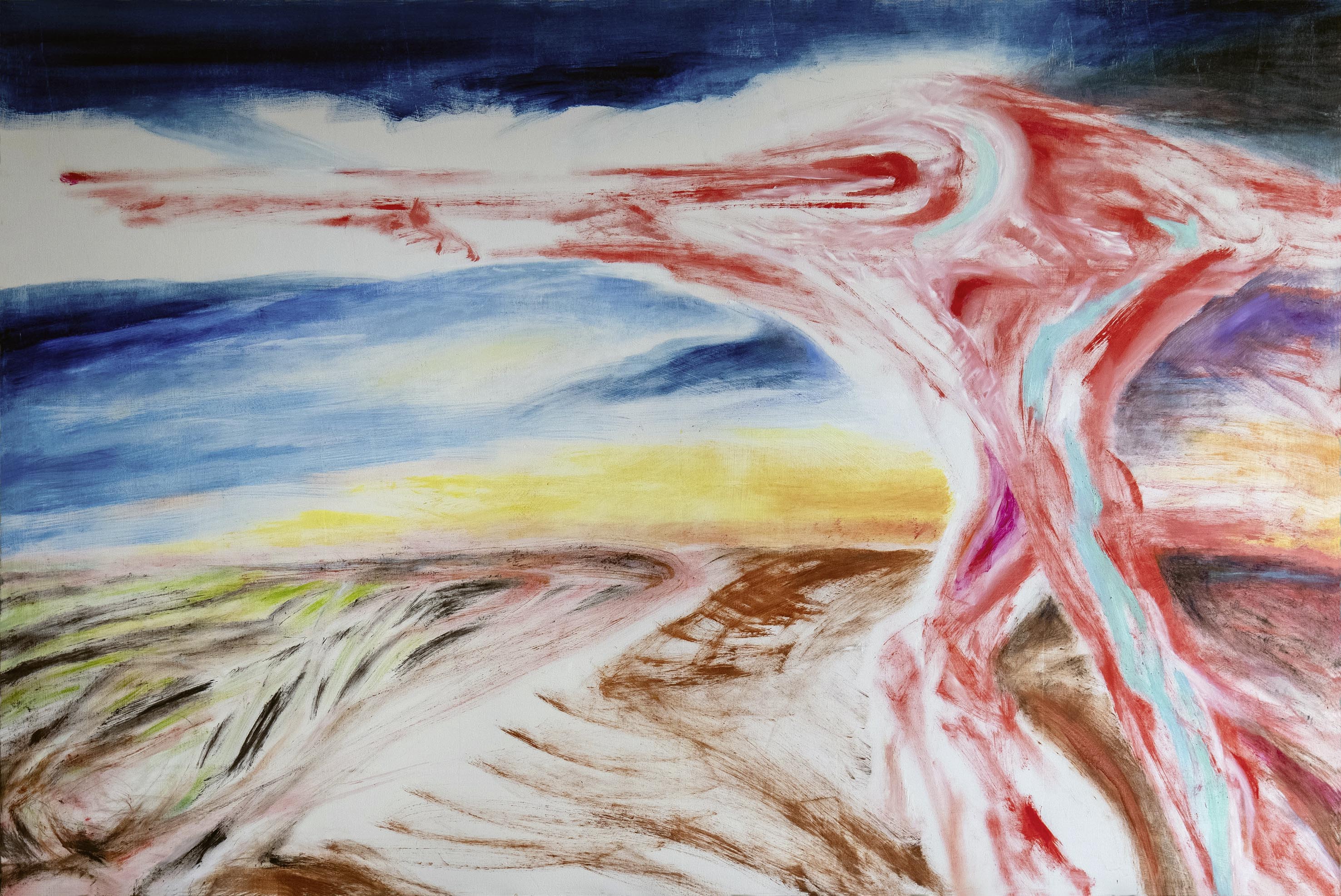 Simon Schade: Geburt - Neugeborenes. 2025, Öl auf Sperrholz/Bildmembrane