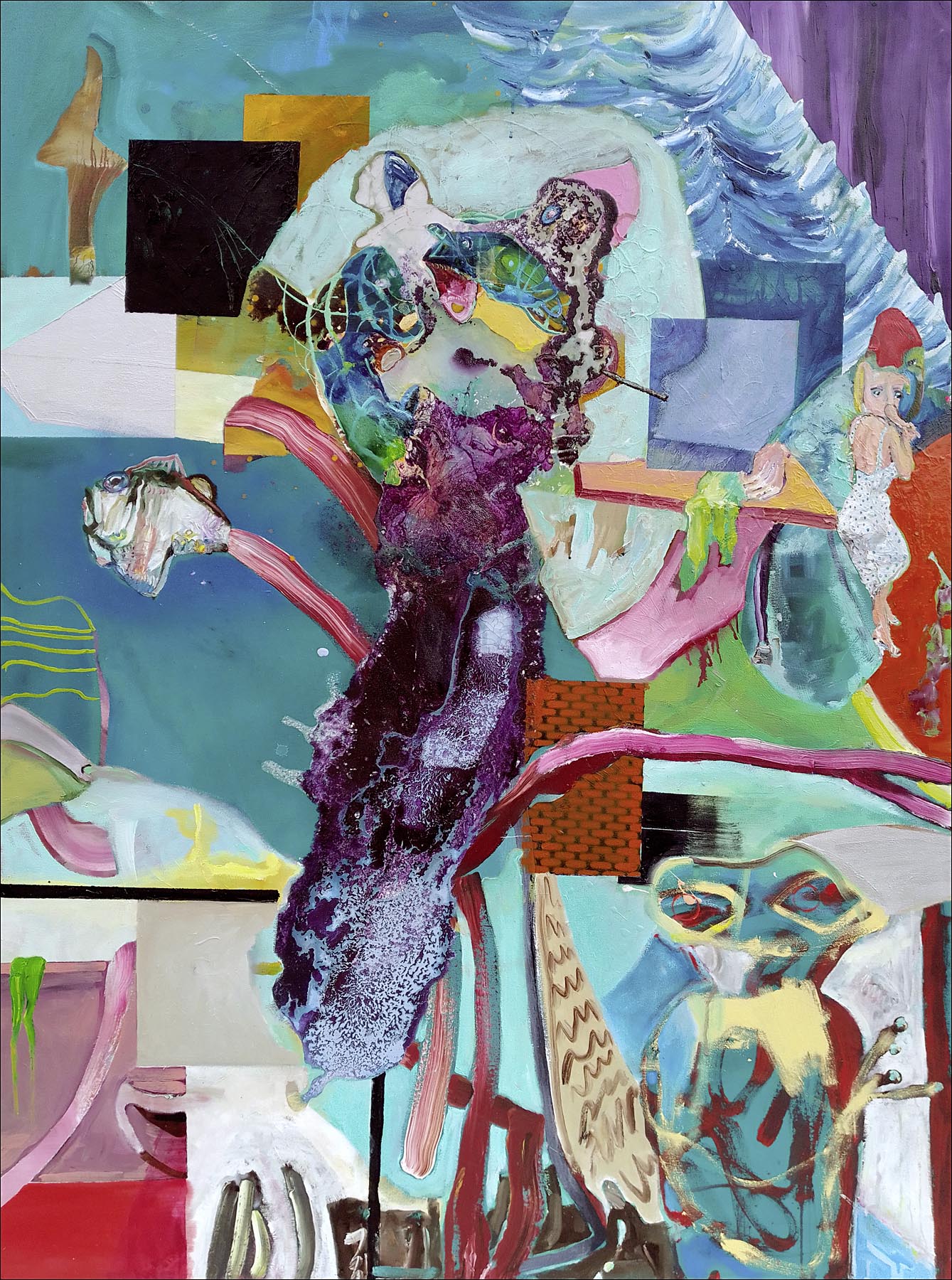 Boris Duhm: Hoheitsgewässer. 2025, Öl, Acryl, Sprayfarbe und Lack auf Leinwand