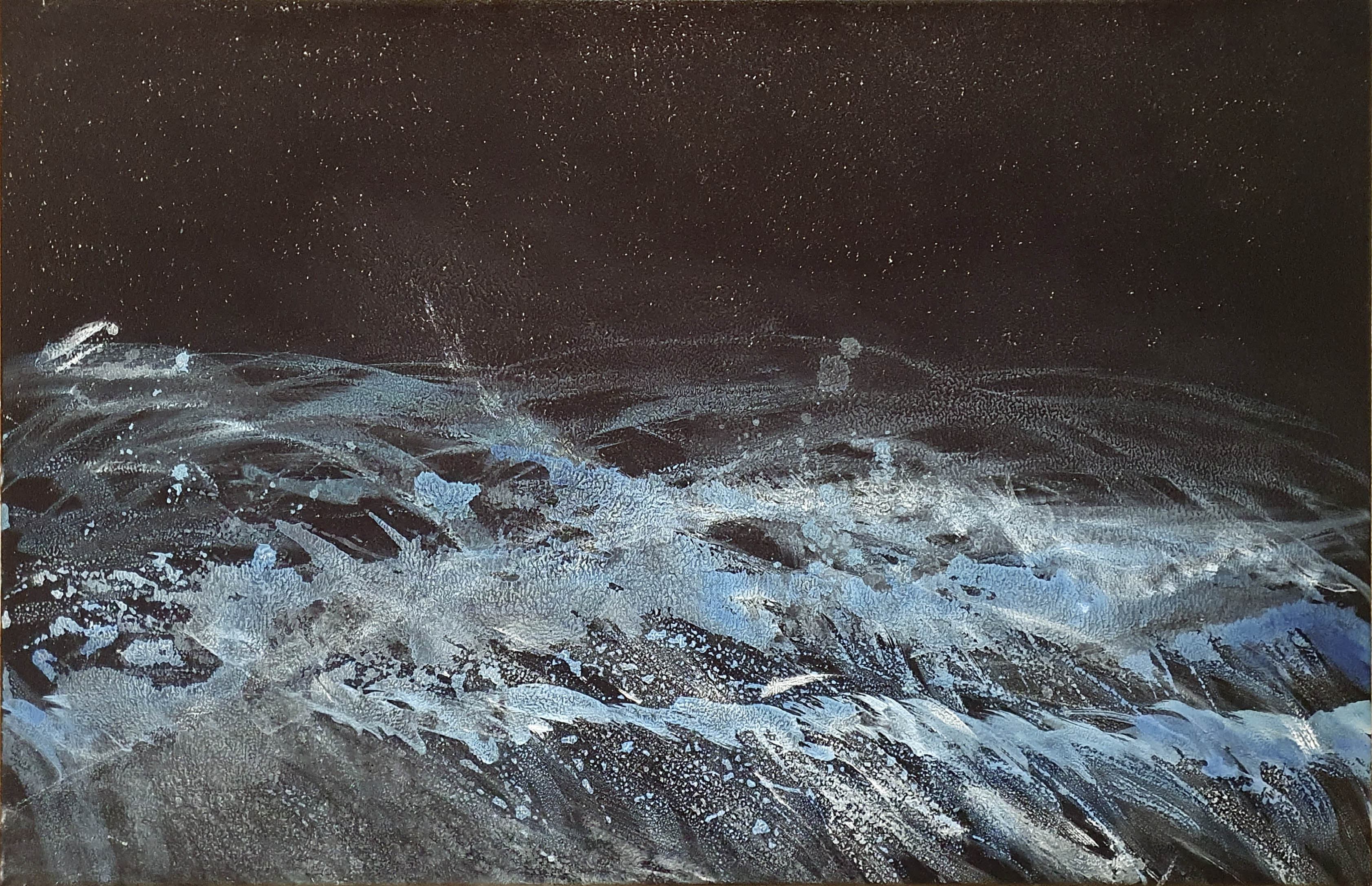 Astrid Clasen: Seestück 12. 2024, Öl auf Leinwand, Acryl und Tusche